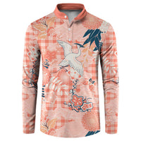 Red Palaka Crane and Flowers Button Sweatshirt Japan Heritage Spirit - Polynesian Pride