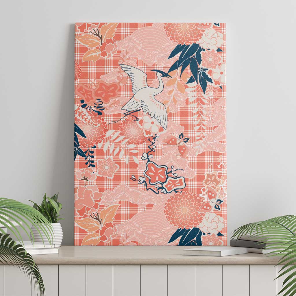 Red Palaka Crane and Flowers Canvas Wall Art Japan Heritage Spirit - Polynesian Pride