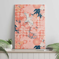Red Palaka Crane and Flowers Canvas Wall Art Japan Heritage Spirit - Polynesian Pride