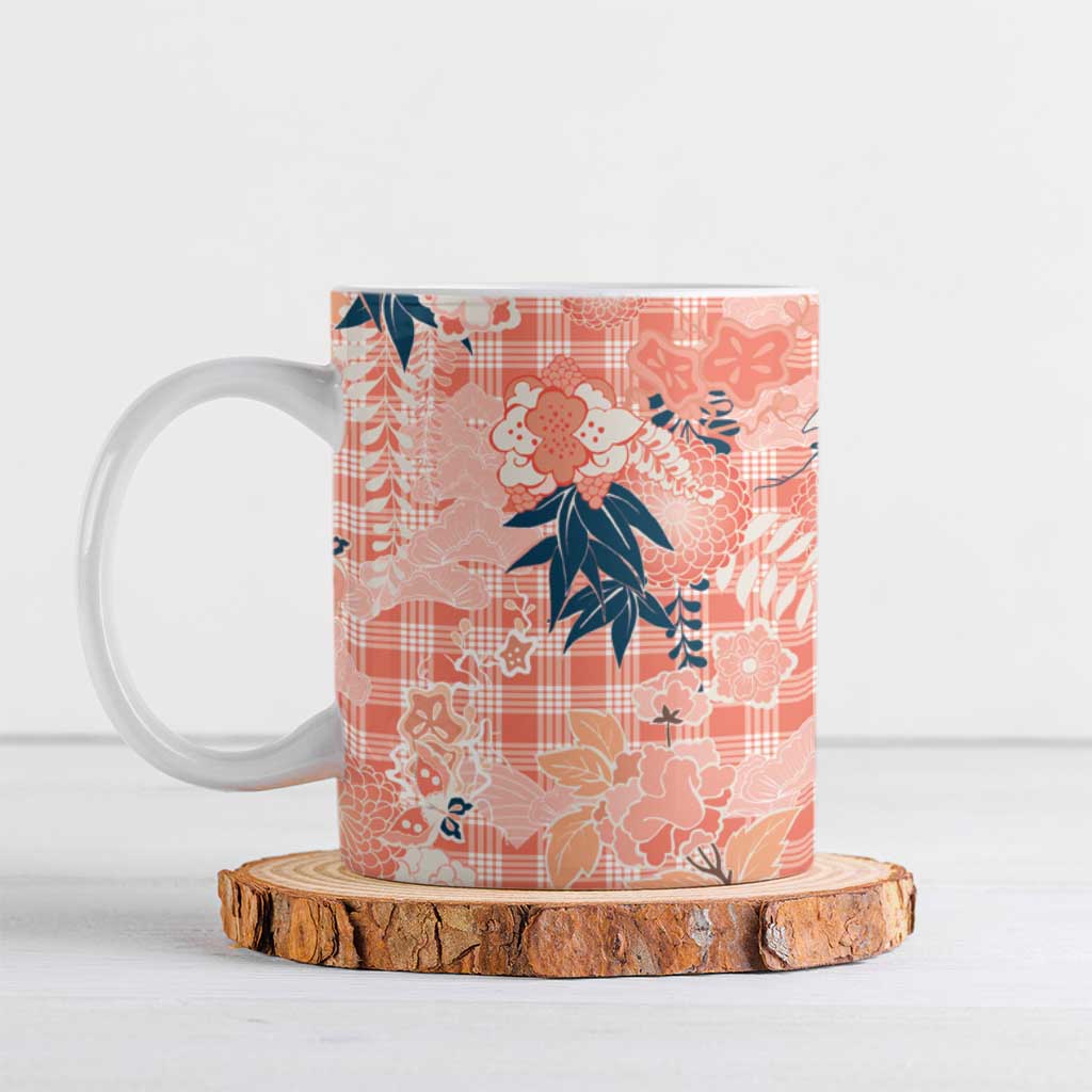 Red Palaka Crane and Flowers Ceramic Mug Japan Heritage Spirit - Polynesian Pride