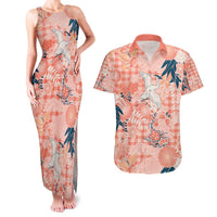 Red Palaka Crane and Flowers Couples Matching Tank Maxi Dress and Hawaiian Shirt Japan Heritage Spirit - Polynesian Pride