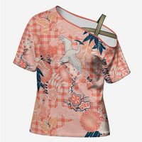 Red Palaka Crane and Flowers Cross Shoulder Shirt Japan Heritage Spirit - Polynesian Pride