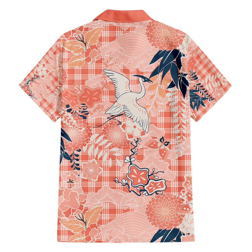 Red Palaka Crane and Flowers Family Matching Long Sleeve Bodycon Dress and Hawaiian Shirt Japan Heritage Spirit - Polynesian Pride