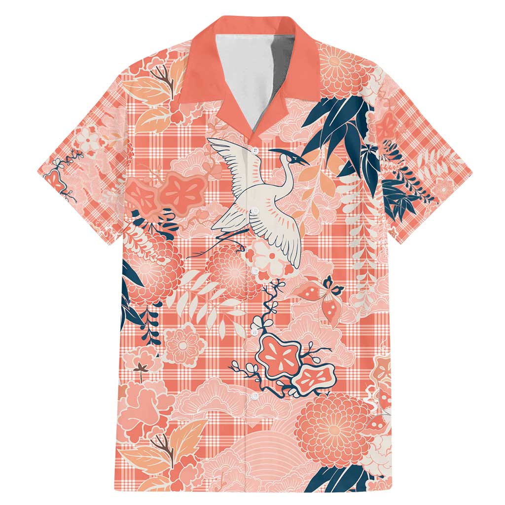 Red Palaka Crane and Flowers Family Matching Mermaid Dress and Hawaiian Shirt Japan Heritage Spirit - Polynesian Pride