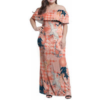 Red Palaka Crane and Flowers Family Matching Off Shoulder Maxi Dress and Hawaiian Shirt Japan Heritage Spirit - Polynesian Pride