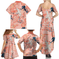Red Palaka Crane and Flowers Family Matching Summer Maxi Dress and Hawaiian Shirt Japan Heritage Spirit - Polynesian Pride