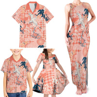 Red Palaka Crane and Flowers Family Matching Tank Maxi Dress and Hawaiian Shirt Japan Heritage Spirit - Polynesian Pride