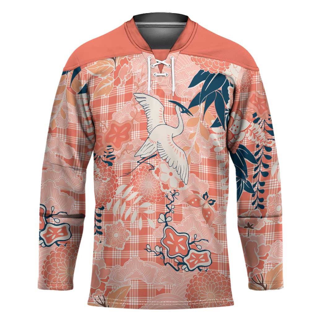 Red Palaka Crane and Flowers Hockey Jersey Japan Heritage Spirit - Polynesian Pride