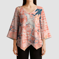 Red Palaka Crane and Flowers Kimono Sleeve Blouse Japan Heritage Spirit - Polynesian Pride
