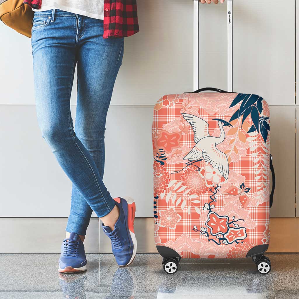 Red Palaka Crane and Flowers Luggage Cover Japan Heritage Spirit - Polynesian Pride
