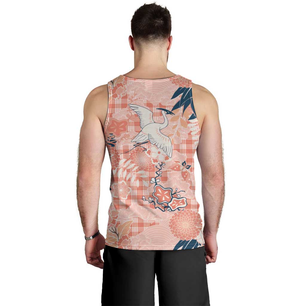 Red Palaka Crane and Flowers Men Tank Top Japan Heritage Spirit - Polynesian Pride