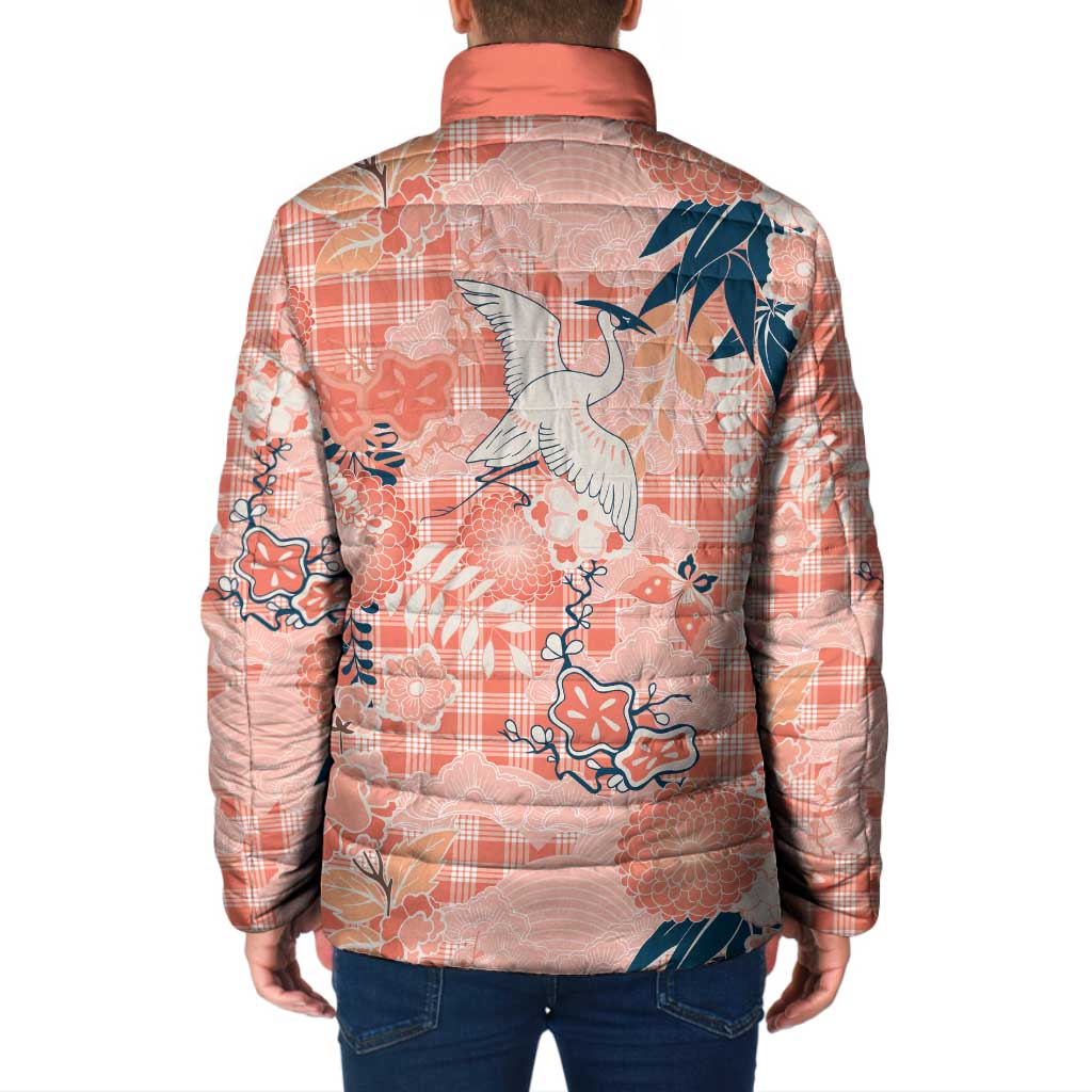 Red Palaka Crane and Flowers Padded Jacket Japan Heritage Spirit - Polynesian Pride