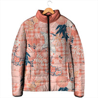 Red Palaka Crane and Flowers Padded Jacket Japan Heritage Spirit - Polynesian Pride