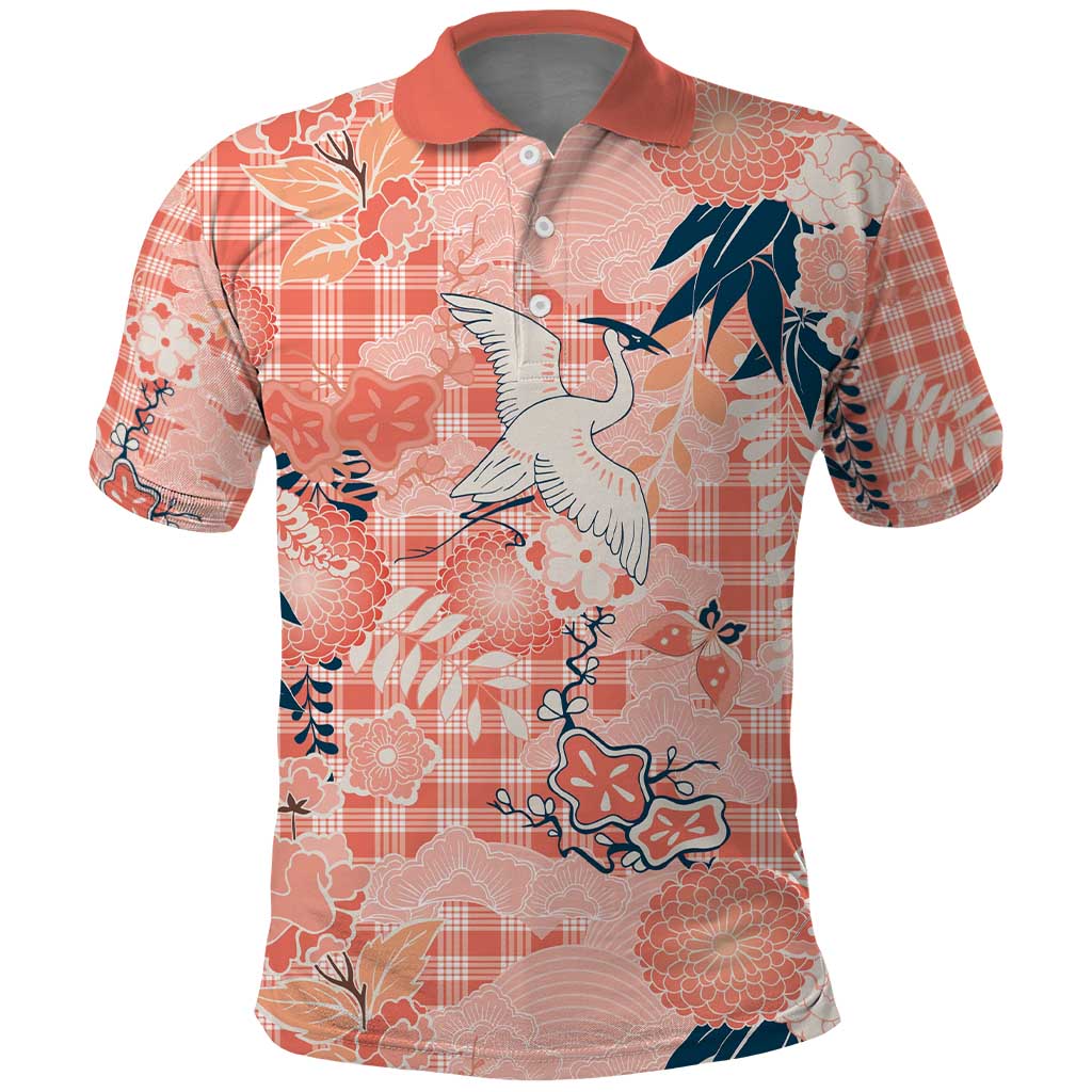 Red Palaka Crane and Flowers Polo Shirt Japan Heritage Spirit - Polynesian Pride