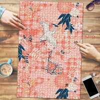 Red Palaka Crane and Flowers Puzzle Japan Heritage Spirit - Polynesian Pride