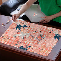 Red Palaka Crane and Flowers Puzzle Japan Heritage Spirit - Polynesian Pride