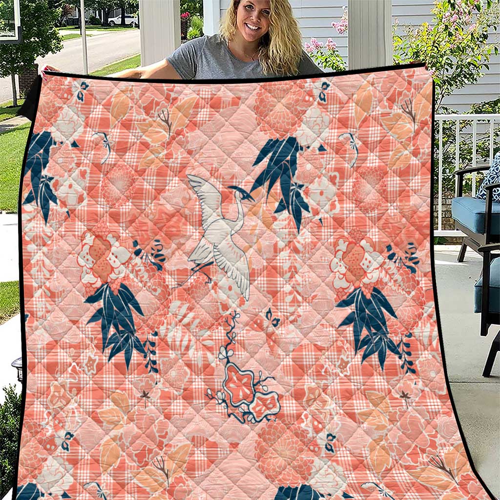 Red Palaka Crane and Flowers Quilt Japan Heritage Spirit - Polynesian Pride
