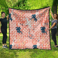 Red Palaka Crane and Flowers Quilt Japan Heritage Spirit - Polynesian Pride