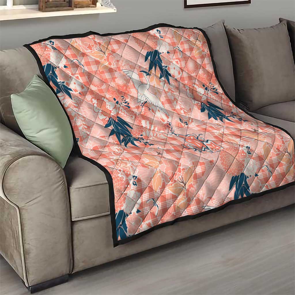 Red Palaka Crane and Flowers Quilt Japan Heritage Spirit - Polynesian Pride