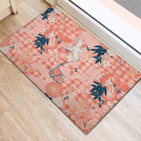 Red Palaka Crane and Flowers Rubber Doormat Japan Heritage Spirit - Polynesian Pride