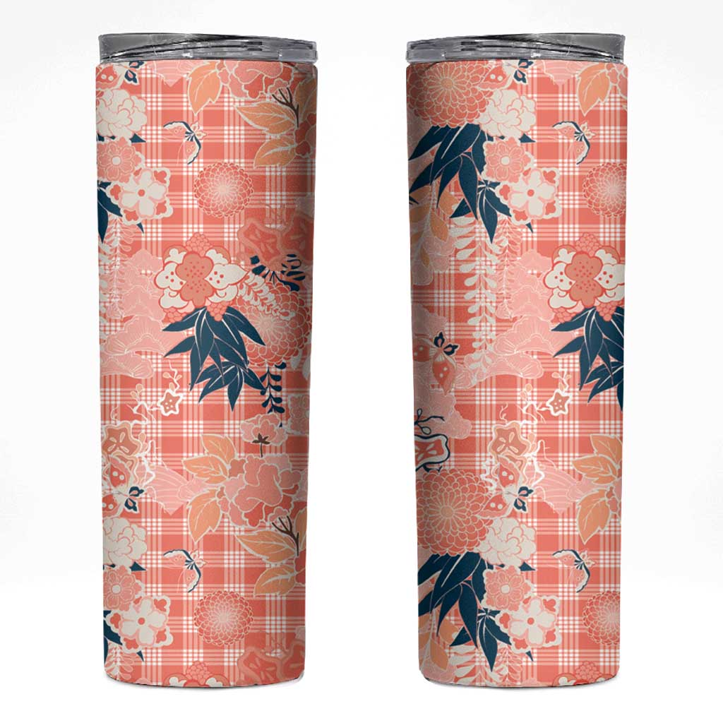 Red Palaka Crane and Flowers Skinny Tumbler Japan Heritage Spirit - Polynesian Pride