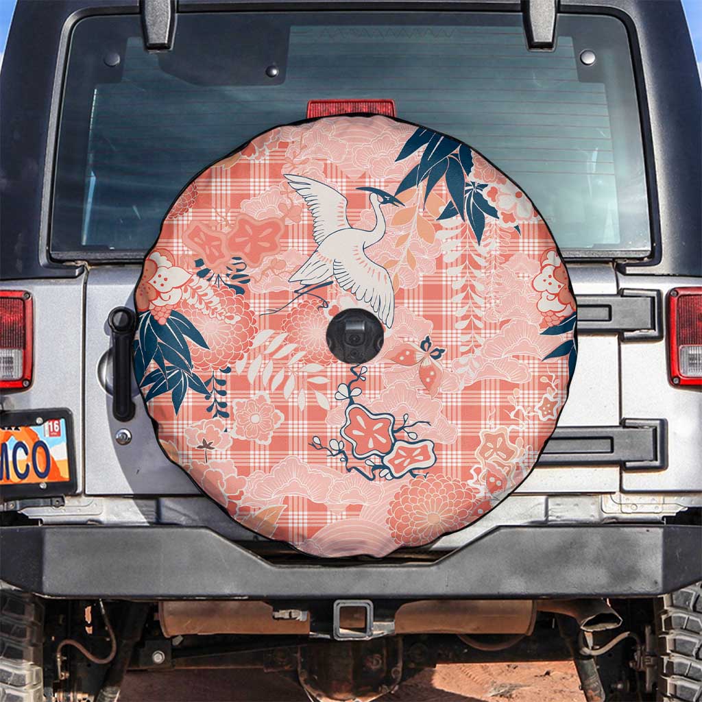 Red Palaka Crane and Flowers Spare Tire Cover Japan Heritage Spirit - Polynesian Pride