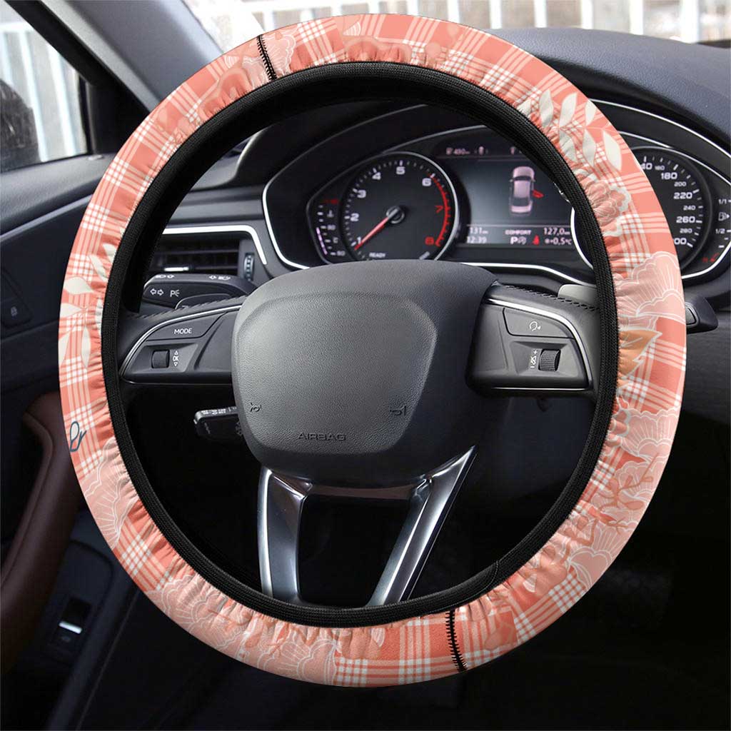 Red Palaka Crane and Flowers Steering Wheel Cover Japan Heritage Spirit - Polynesian Pride