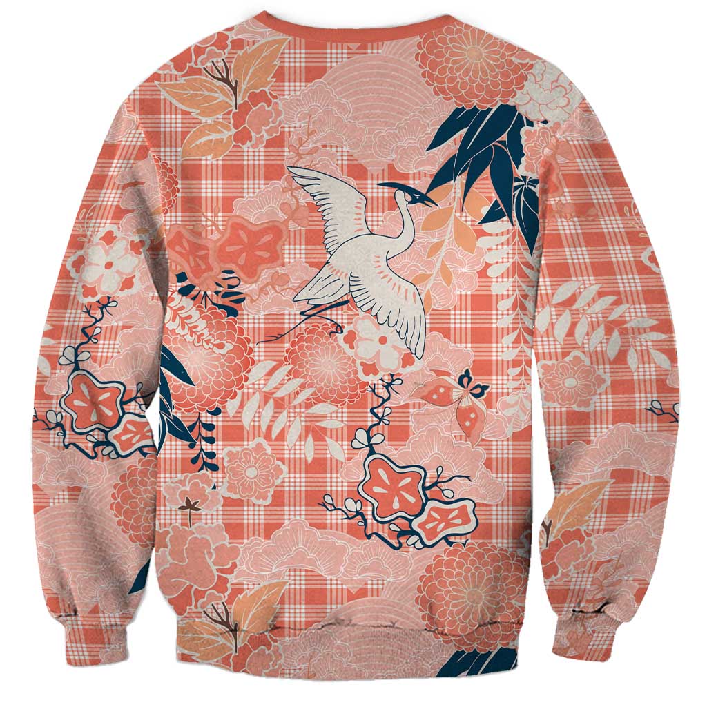 Red Palaka Crane and Flowers Sweatshirt Japan Heritage Spirit - Polynesian Pride