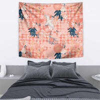 Red Palaka Crane and Flowers Tapestry Japan Heritage Spirit - Polynesian Pride