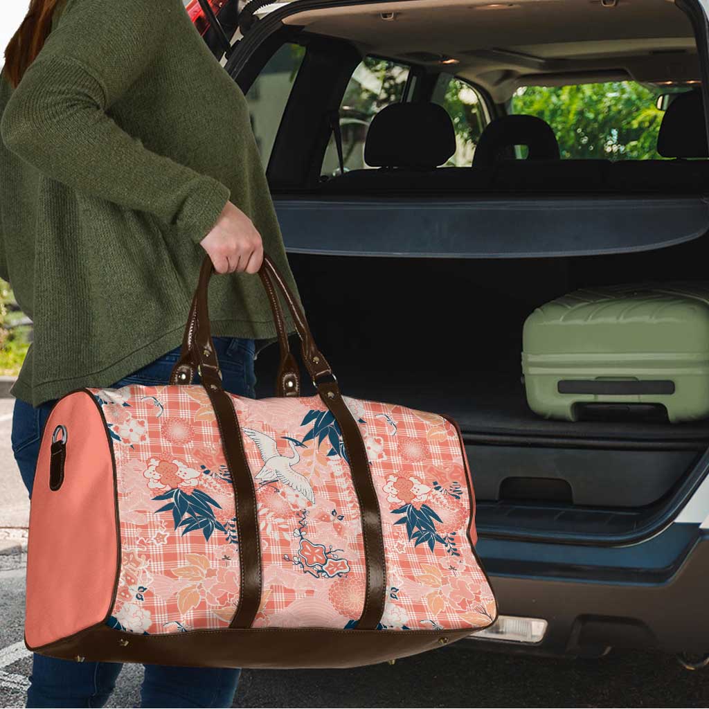 Red Palaka Crane and Flowers Travel Bag Japan Heritage Spirit - Polynesian Pride