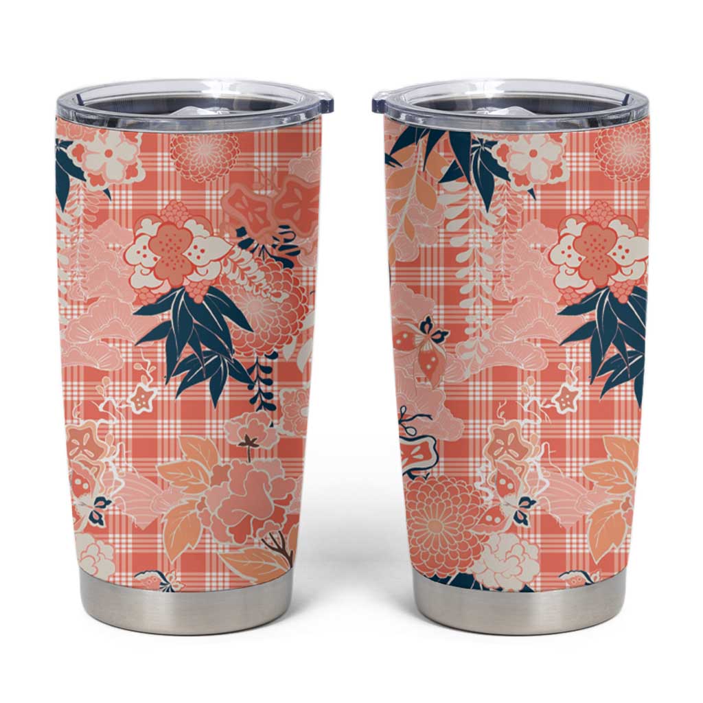 Red Palaka Crane and Flowers Tumbler Cup Japan Heritage Spirit - Polynesian Pride