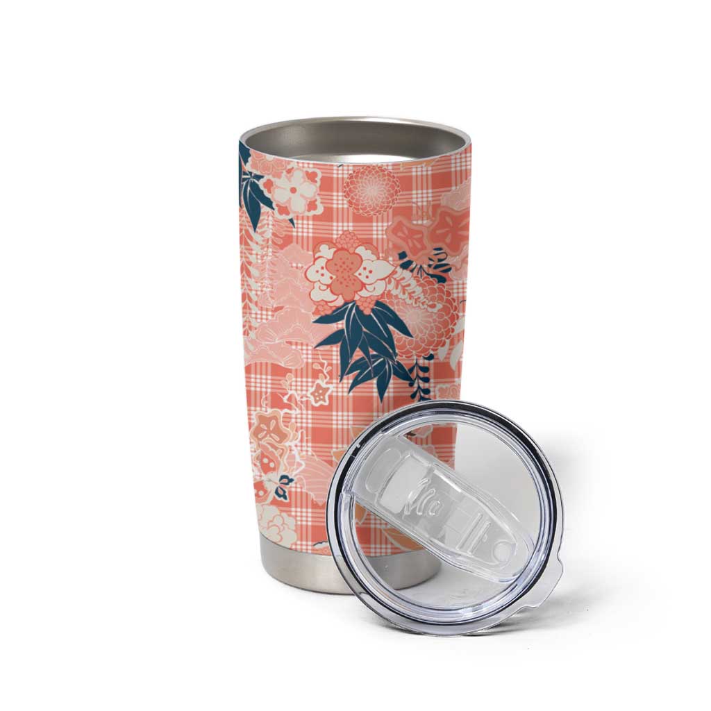Red Palaka Crane and Flowers Tumbler Cup Japan Heritage Spirit - Polynesian Pride
