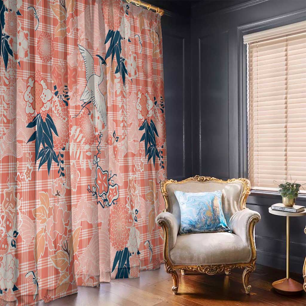Red Palaka Crane and Flowers Window Curtain Japan Heritage Spirit - Polynesian Pride