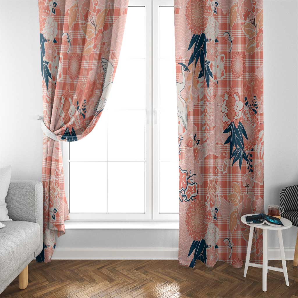 Red Palaka Crane and Flowers Window Curtain Japan Heritage Spirit - Polynesian Pride