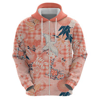 Red Palaka Crane and Flowers Zip Hoodie Japan Heritage Spirit - Polynesian Pride