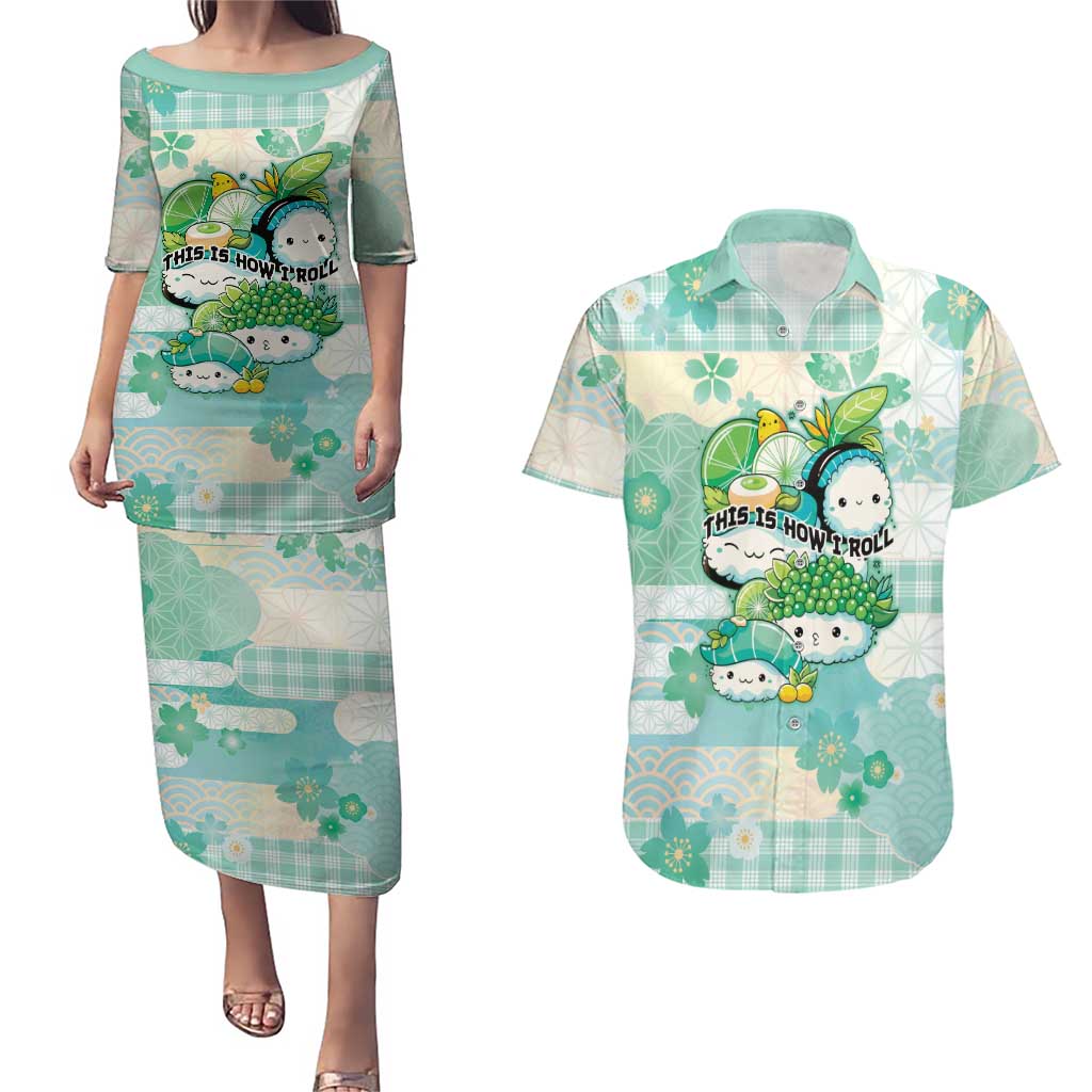 Personalized Japanese Kawaii Sushi Couples Matching Puletasi and Hawaiian Shirt Green Wagara Palaka This Is How I Roll