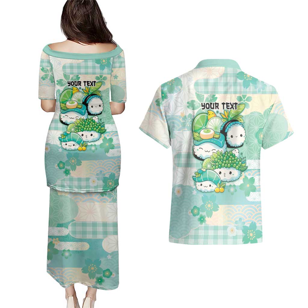 Personalized Japanese Kawaii Sushi Couples Matching Puletasi and Hawaiian Shirt Green Wagara Palaka This Is How I Roll
