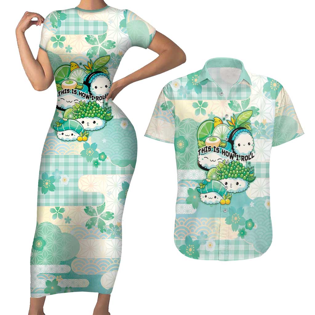 Personalized Japanese Kawaii Sushi Couples Matching Short Sleeve Bodycon Dress and Hawaiian Shirt Green Wagara Palaka This Is How I Roll