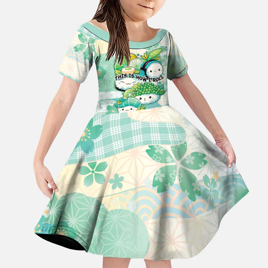 Personalized Japanese Kawaii Sushi Family Matching Long Sleeve Bodycon Dress and Hawaiian Shirt Green Wagara Palaka This Is How I Roll