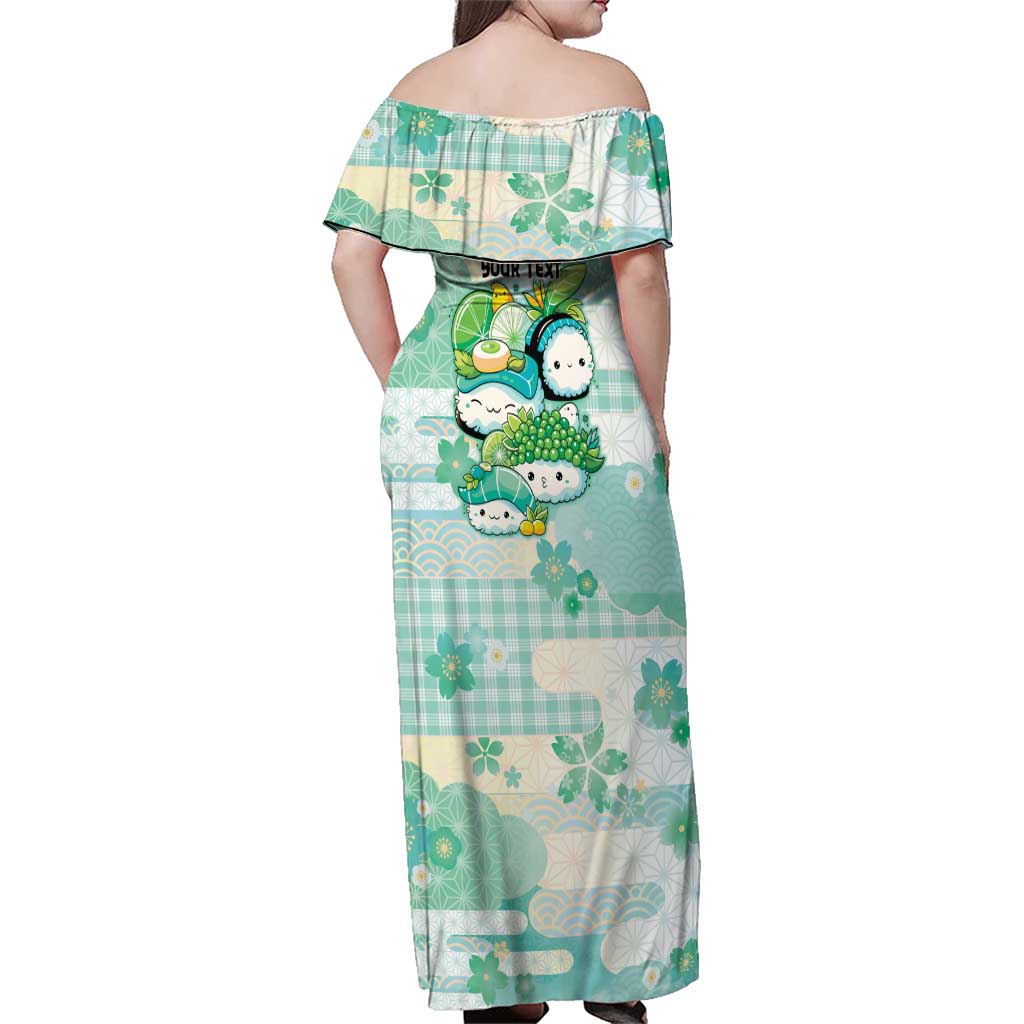 Personalized Japanese Kawaii Sushi Family Matching Off Shoulder Maxi Dress and Hawaiian Shirt Green Wagara Palaka This Is How I Roll