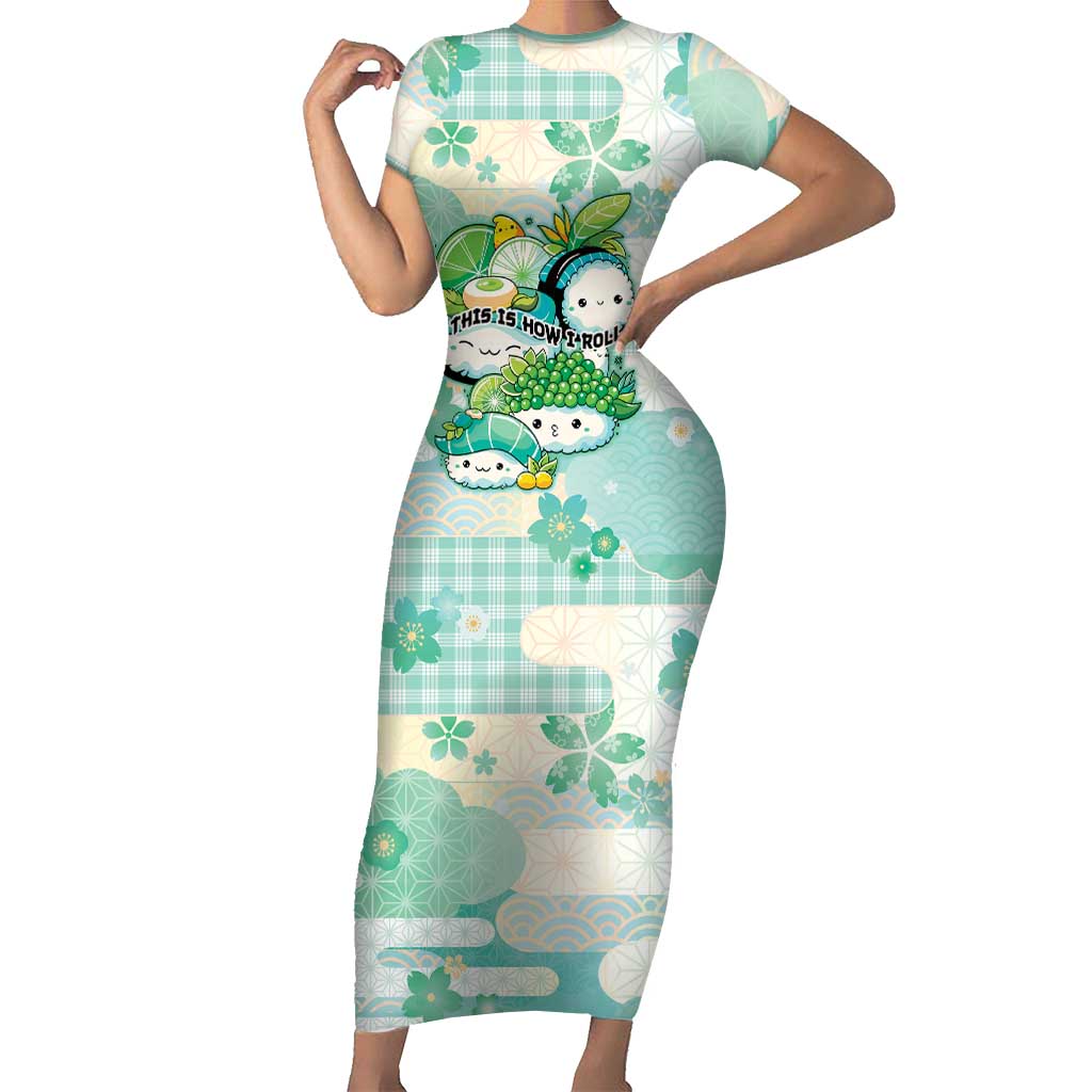 Personalized Japanese Kawaii Sushi Short Sleeve Bodycon Dress Green Wagara Palaka This Is How I Roll