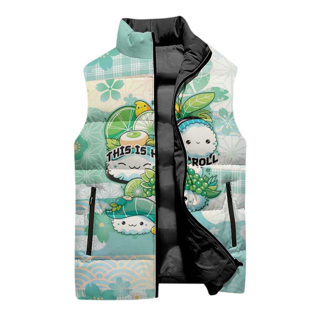 Personalized Japanese Kawaii Sushi Sleeveless Puffer Jacket Green Wagara Palaka This Is How I Roll