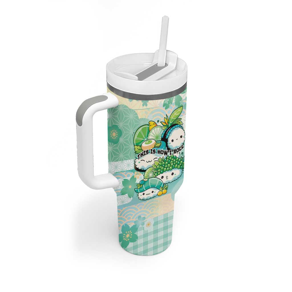 Personalized Japanese Kawaii Sushi Tumbler With Handle Green Wagara Palaka This Is How I Roll LT9 - Polynesian Pride
