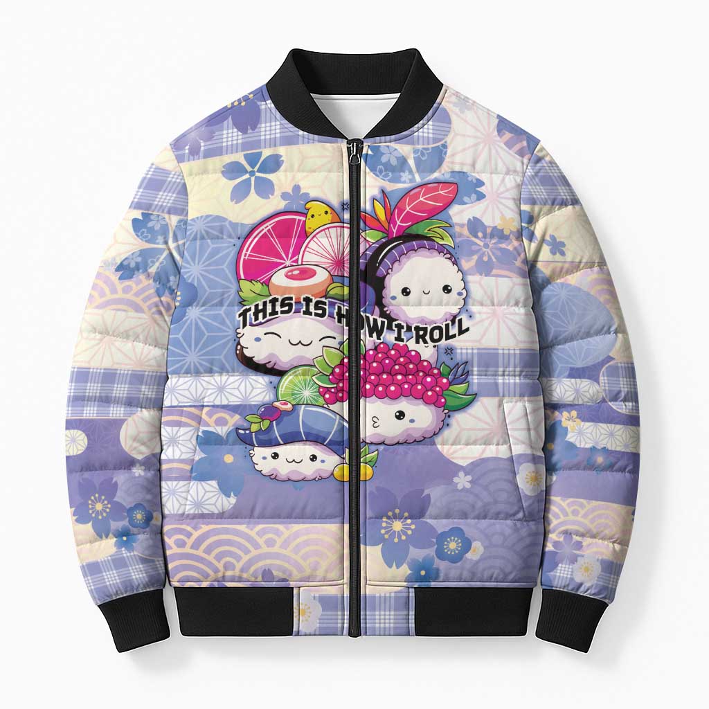 Personalized Japanese Kawaii Sushi Bomber Puffer Jacket Blue Wagara Palaka This Is How I Roll