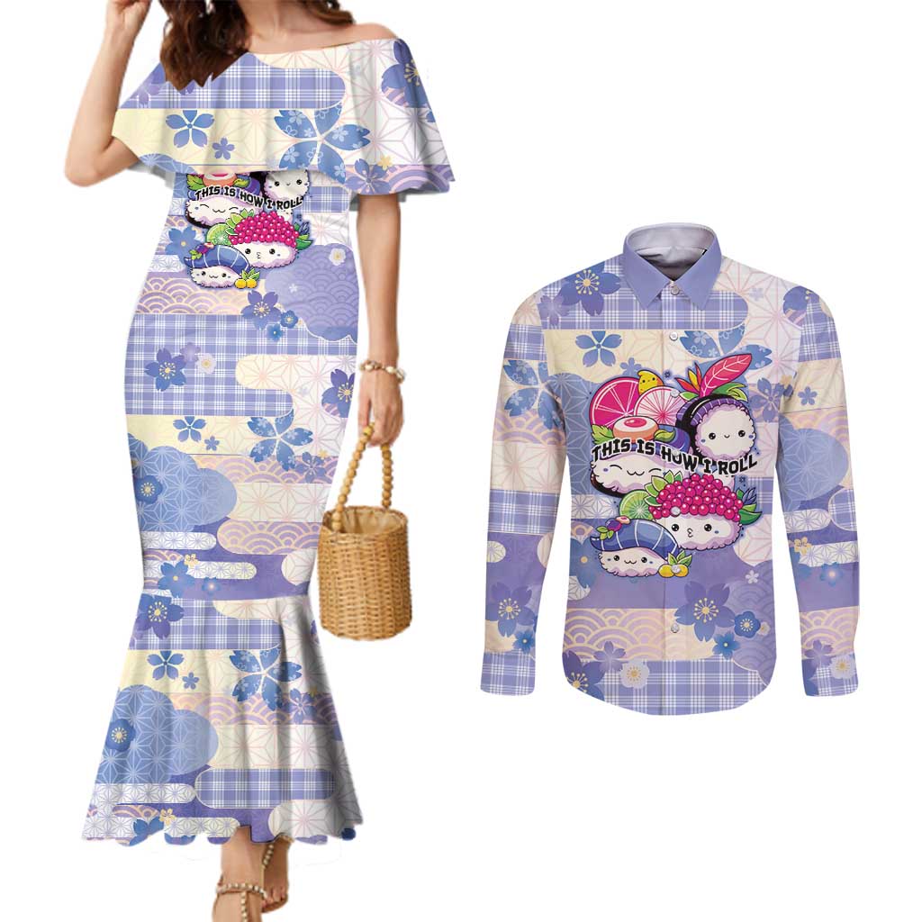 Personalized Japanese Kawaii Sushi Couples Matching Mermaid Dress and Long Sleeve Button Shirt Blue Wagara Palaka This Is How I Roll