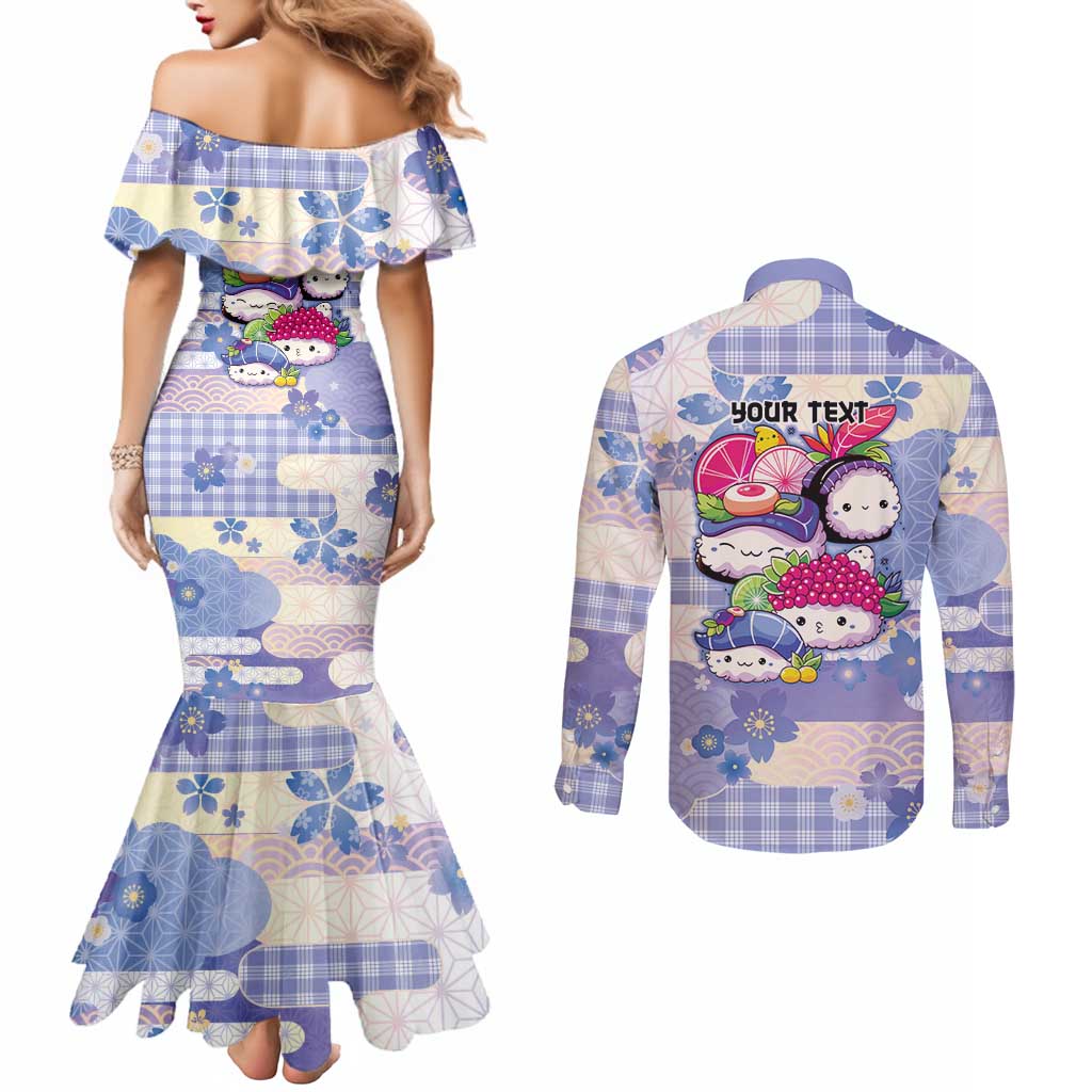 Personalized Japanese Kawaii Sushi Couples Matching Mermaid Dress and Long Sleeve Button Shirt Blue Wagara Palaka This Is How I Roll