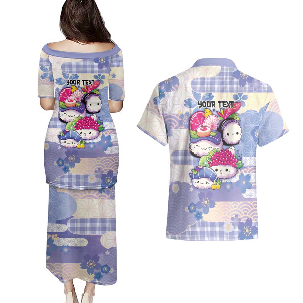 Personalized Japanese Kawaii Sushi Couples Matching Puletasi and Hawaiian Shirt Blue Wagara Palaka This Is How I Roll LT9 - Polynesian Pride