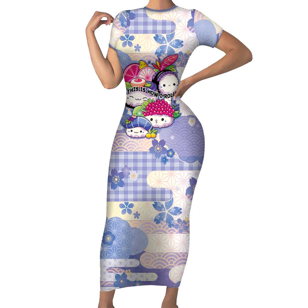 Personalized Japanese Kawaii Sushi Short Sleeve Bodycon Dress Blue Wagara Palaka This Is How I Roll