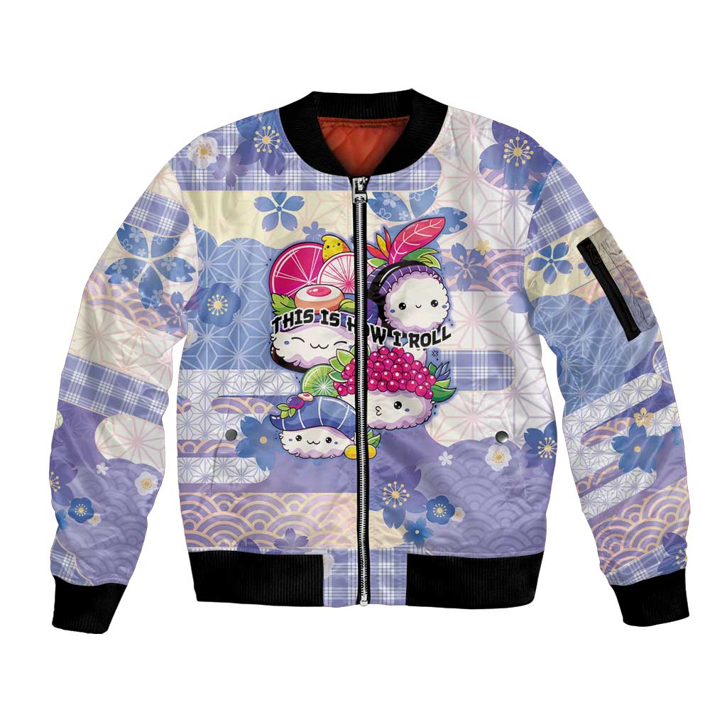 Personalized Japanese Kawaii Sushi Sleeve Zip Bomber Jacket Blue Wagara Palaka This Is How I Roll