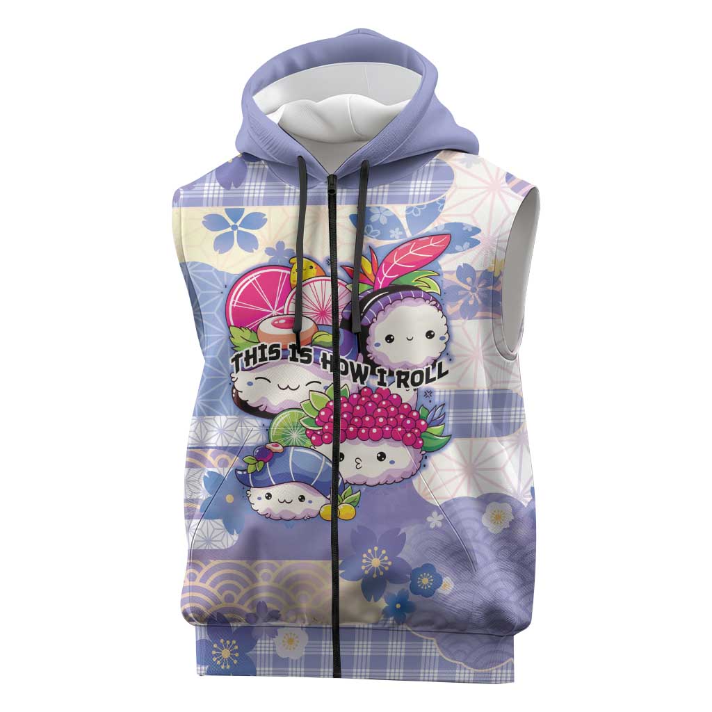 Personalized Japanese Kawaii Sushi Sleeveless Zip Hoodie Blue Wagara Palaka This Is How I Roll